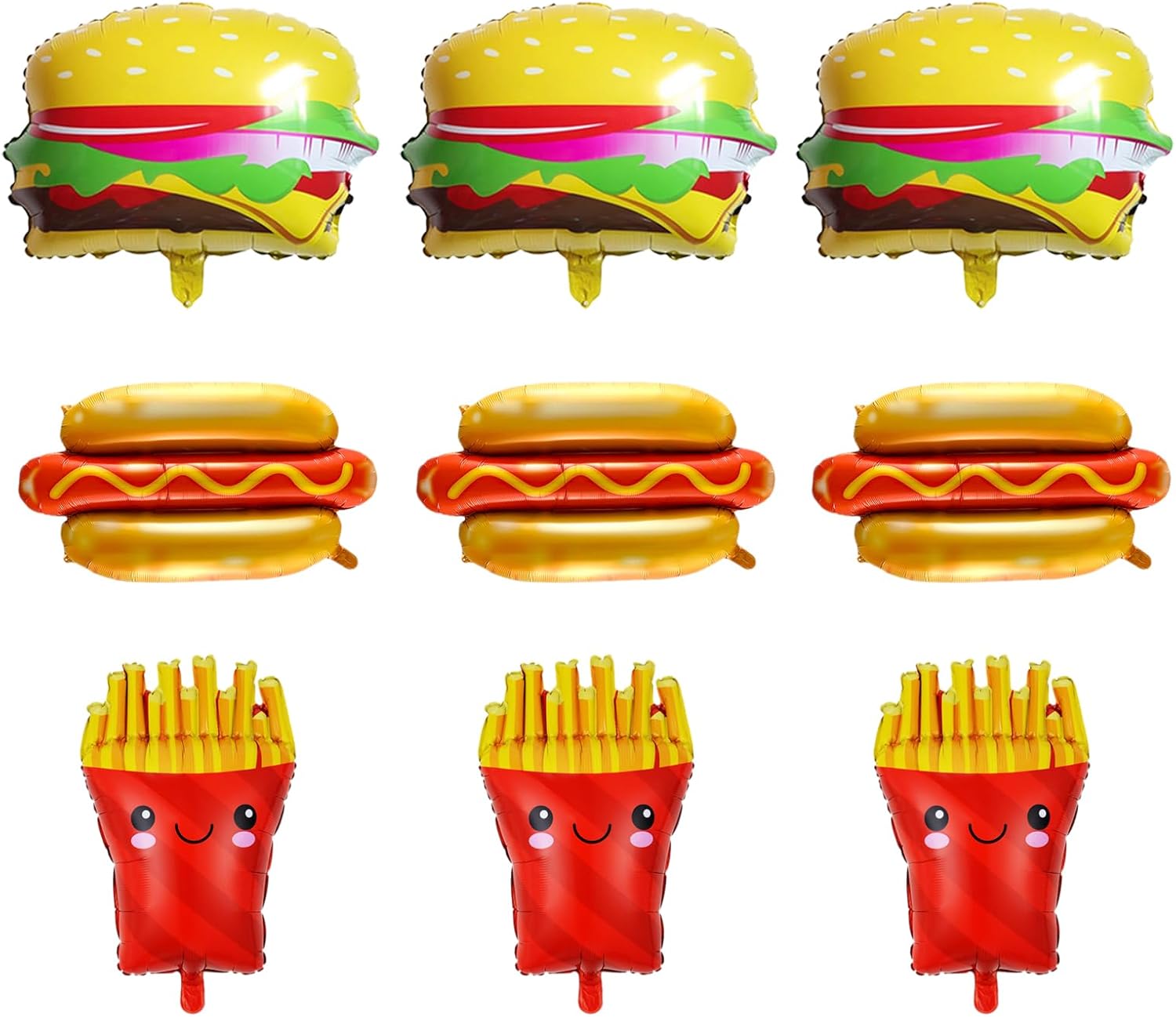 9 Pcs Food Themed Balloons Hamburger Hot Dog Fries BBQ Decorations Balloons, Foil Balloon for Picnic Snacks Party Birthday Decorations Supplies