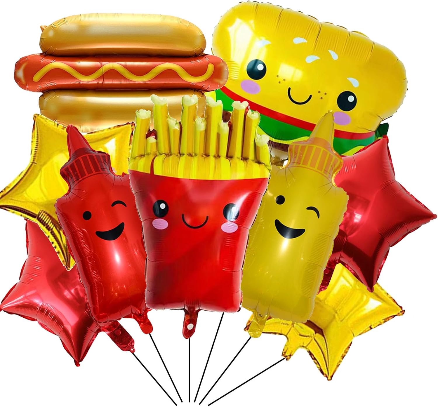 9 Pieces Food Themed Balloons Hamburger Hot Dog Ketchup Mustard Bottle BBQ Party Balloons Foil Balloon for Picnic Snacks Party Birthday Decorations Supplies