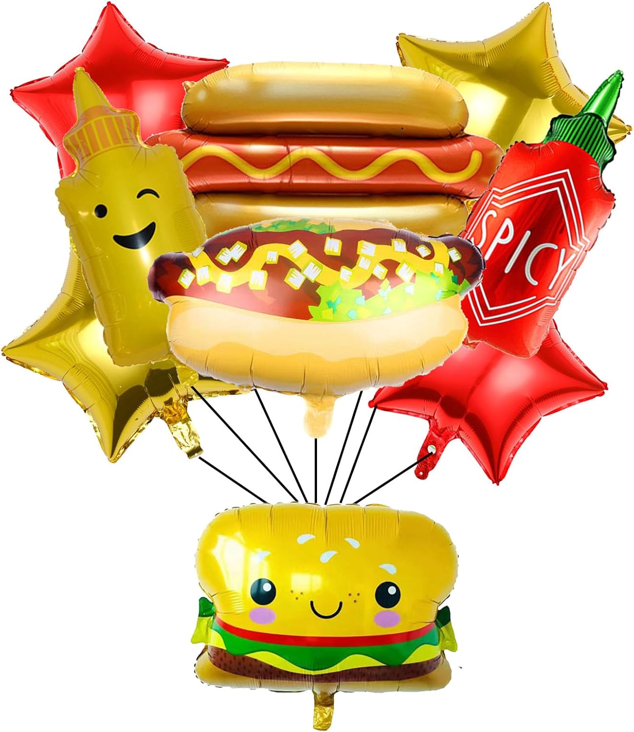 9PCS Hamburger Hot Dog Ketchup Bottles Mustard Bottles Slice Shaped Foil Balloons Food Balloons for BBQ Picnic Cookout Fast Food Snacks Party Decorations Baby Shower