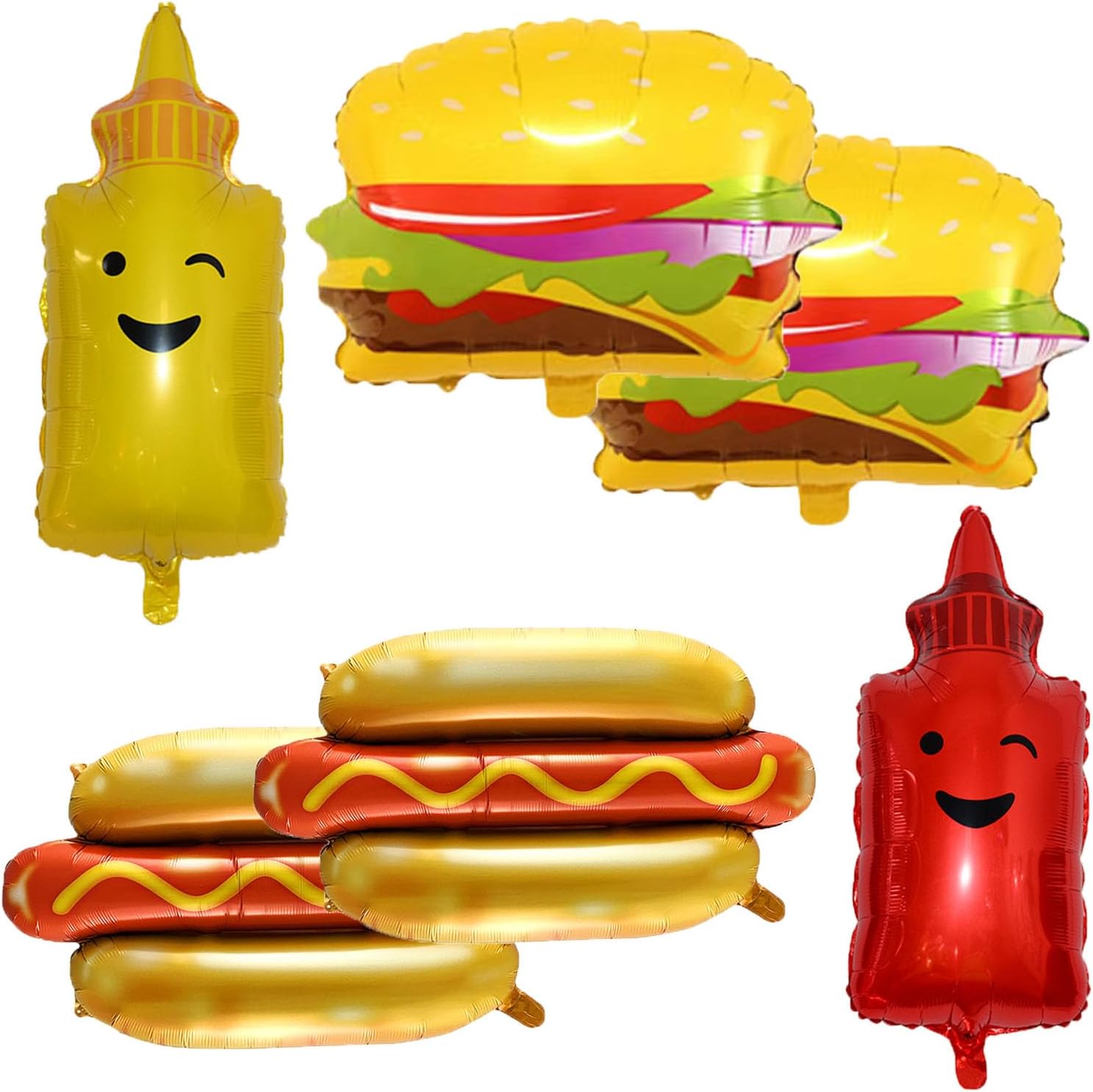 ALLPICK 6pcs Hamburger Hot Dog with Ketchup Bottle Foil Balloon Bouquet Decorations BBQ Picnic Cookout Party Balloons Supplies