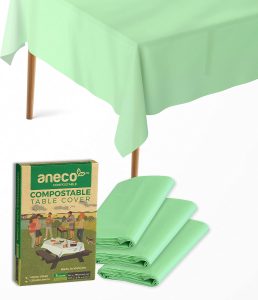 ANECO 100% Compostable Tablecloths for Rectangle Tables (54''x108'', 3 Count) - Green Disposable Rectangular Tablecloth - Anti-Plastic Table Cover for Outdoor, Party, Picnic, Wedding