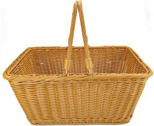 ANRUIDE 16"Poly Wicker storage Baskets,Handmade Woven Basket Harvest Basket Wicker Storage Basket for Picnic, Easter, Organizing, Gathering Vegetables(16" x 12") Brown