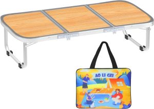 AO LI GEI Folding Camping Table Small with Storage Bag,Adjustable Height Portable Picnic Table,Upgraded Thickening Lightweight Outdoor Table Aluminum Legs (Brown:15.7"x35.4", Height:10.6")