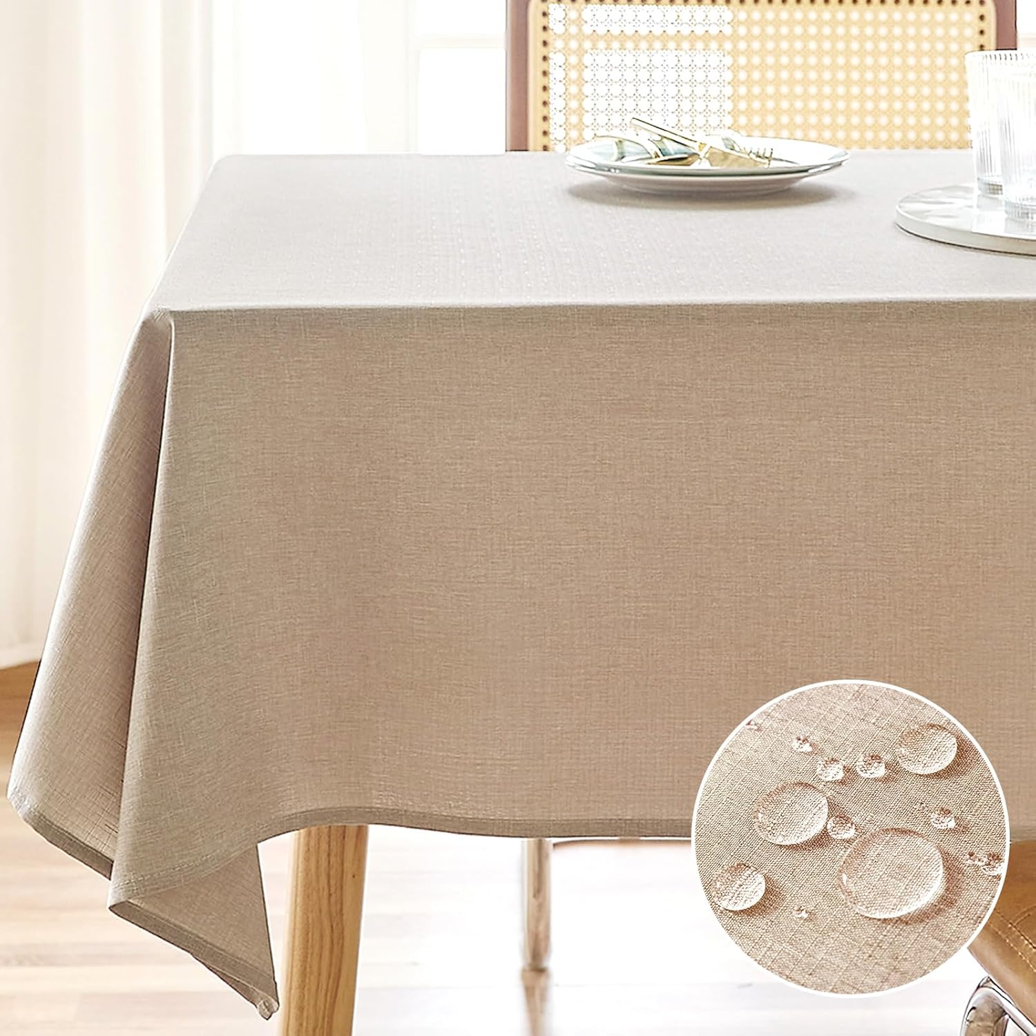 AUSSPVOCT Textured Linen Tablecloth Rectangle 52x70 Waterproof Spill-Proof Wipeable Table Cloth Wrinkle Free Linen Dining Table Cover for Birthday Farmhouse Spring Tablecloths Up to 36‘'X54''