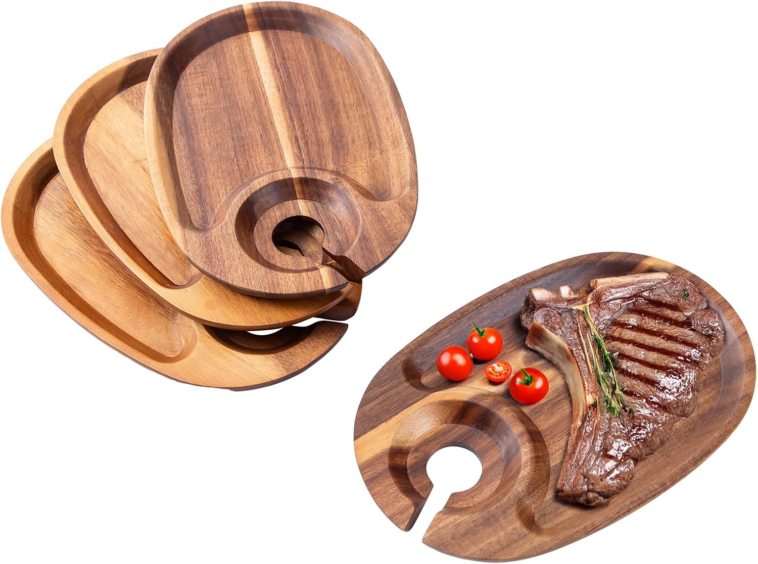Acacia Wine Appetizer Plates, Wooden Cocktail Plates with Wine Glass Holder, Wine Party Appetizer Plates with Glass Holder Small Cheese Charcuterie Board for Housewarming Birthday Party