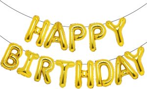 Accevo Gold Happy Birthday Balloons 16 Inch Mylar Foil Letters Balloons Happy Birthday Banner for Kids Child Adults Boys Girls Happy Birthday Sign Birthday Party Decorations Supplies
