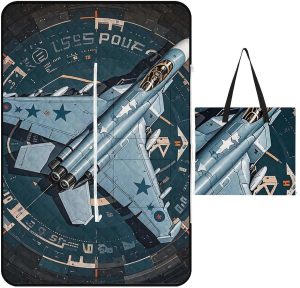 Air Force Fighter Jet Picnic Blanket with Zippered Tote Bag, Waterproof Portable Outdoor Blanket, Lightweight Foldable Outdoor Mat for Beach, Camping, Park, 150x100cm