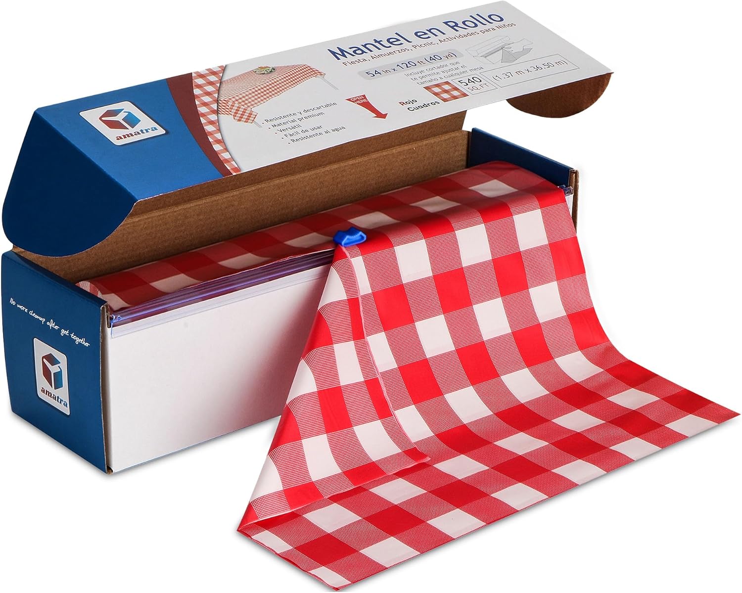 All-Purpose Plastic Table Cover Roll with Self-Cutter, Alternative to Regular Tablecloth, Disposable Table Cover, Plastic Table Cloth, 54 inches x 120 feet (40 Yards), Red Checkered