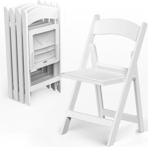 Allpop 4 Pack Resin Folding Chair with Vinyl Padded Seat, 550LB Capacity, Commercial Chair Set for Party Wedding Picnic Events, White