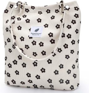 Ayieyill Corduroy Tote Bag for Women Canvas Shoulder Cord Purse with Inner Pocket