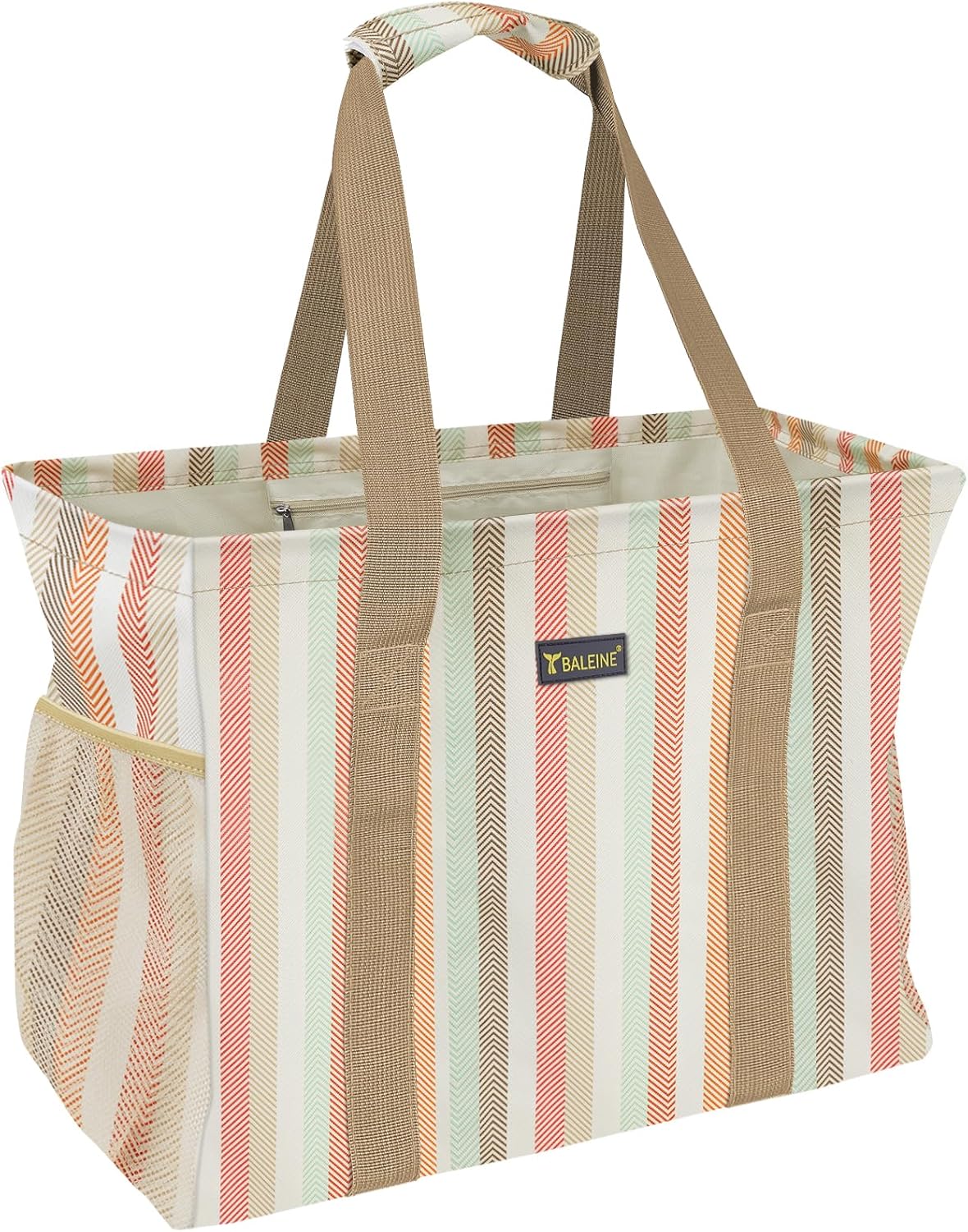 BALEINE Extra Large Utility Tote Bag with Wire Frame for Storage (Color Strip, 16.5''x14''x10'')