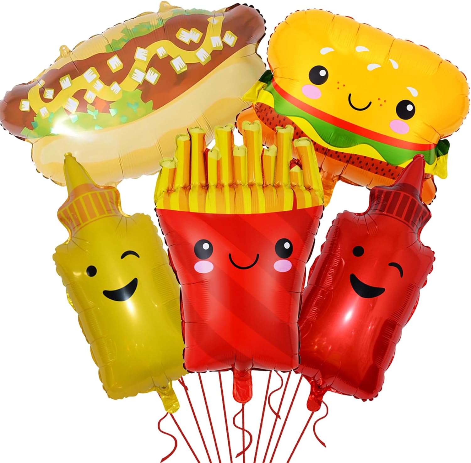 BBQ Party Balloons,5Pcs Food Themed Foil Balloons Hot Dog Hamburger Ketchup French fries Mustard Bottle for Picnic Snacks Baby Shower Birthday Party Decorations Supplies