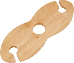 BENECREAT Wood Wine Glass Holder, 10.8x3.8x0.3inch Handmade Wine Storage and Display Rack Counter Stand for Wine Two Glasses and Bottle
