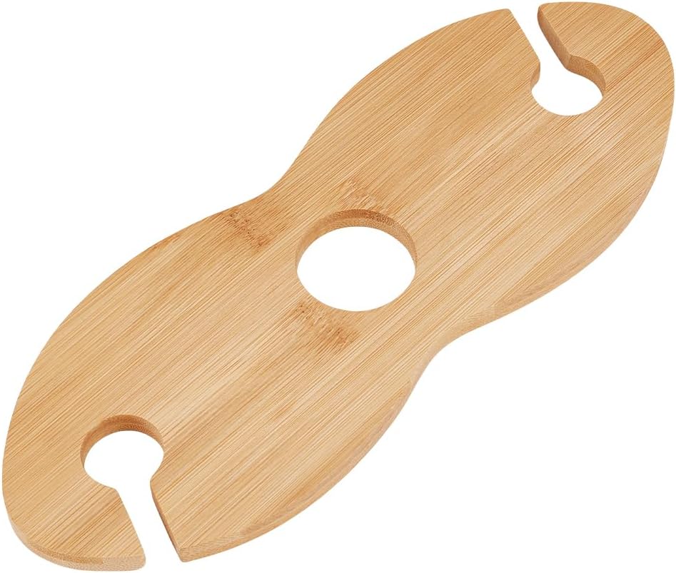 BENECREAT Wood Wine Glass Holder, 10.8x3.8x0.3inch Handmade Wine Storage and Display Rack Counter Stand for Wine Two Glasses and Bottle