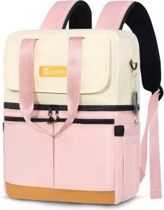 Backpack Cooler with Double Decker & 12 Ice Packs- Keeps 36 Cans Cold for Up to 24 Hours- Waterproof & Leak Proof Insulated Cooler Backpack- Stylish Cooler Bookbag for Women Travel Work Beach
