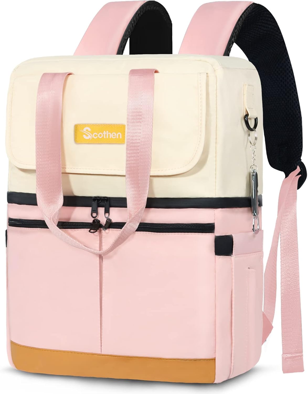 Backpack Cooler with Double Decker & 12 Ice Packs- Keeps 36 Cans Cold for Up to 24 Hours- Waterproof & Leak Proof Insulated Cooler Backpack- Stylish Cooler Bookbag for Women Travel Work Beach
