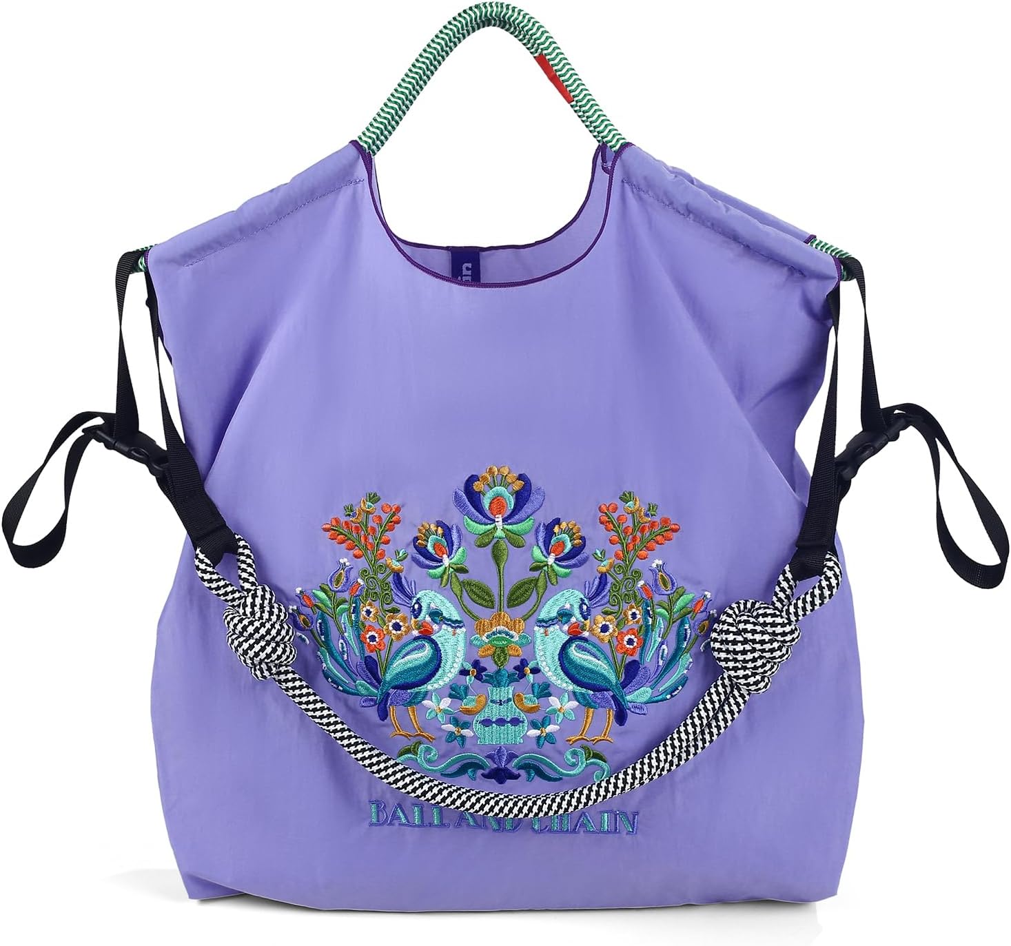 Ball&Chain Shoulder Tote Bag for Women, Nylon Top-Handle, Foldable Weekend Handbag with Pockets