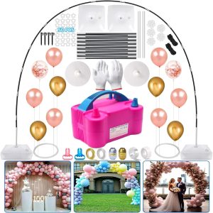 Balloon Arch Kit and Balloon Pump, 10FT Width 9FT Height Adjustable Balloon Arch Stand with NEW DESIGNED 2 Balloon Stands Water Fillable Bases for Wedding Anniversary Birthday Party Baby Shower