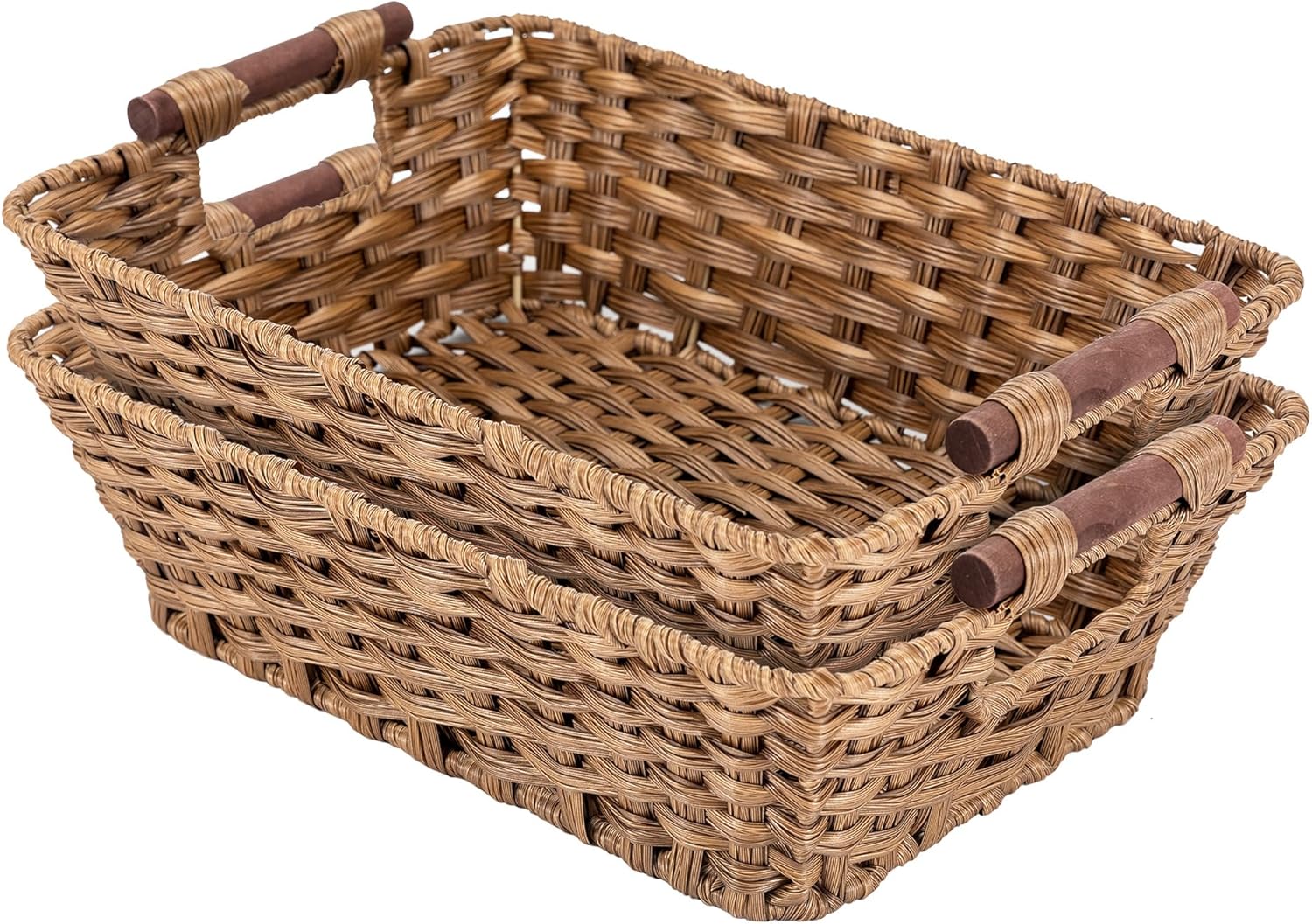 Basket-Wicker Storage Basket with White Cloth Cover, Handwoven Wicker Box for Home Storage, Size 15"W x 10.6" x 5.1"H, Home Storage Box Brown