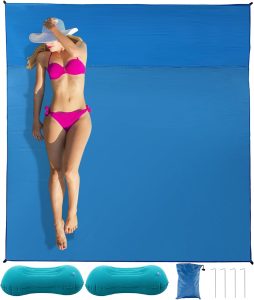 Beach Blanket Waterproof Sandproof Beach Mat for 2-4 Adults Quick Drying Outdoor Picnic Mat Beach Accessories， Carry Bag – Lightweight Portable for Beach Camping, Picnic. (83in*79in)