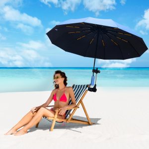 Beach Chair Umbrella with Clamp 360° Adjustable Clip On Umbrellas for Beach Chair,UPF 50+ UV Protection Portable Camping Chair Umbrella Sun Shade for Travel, Stroller, Patio, Golf Carts