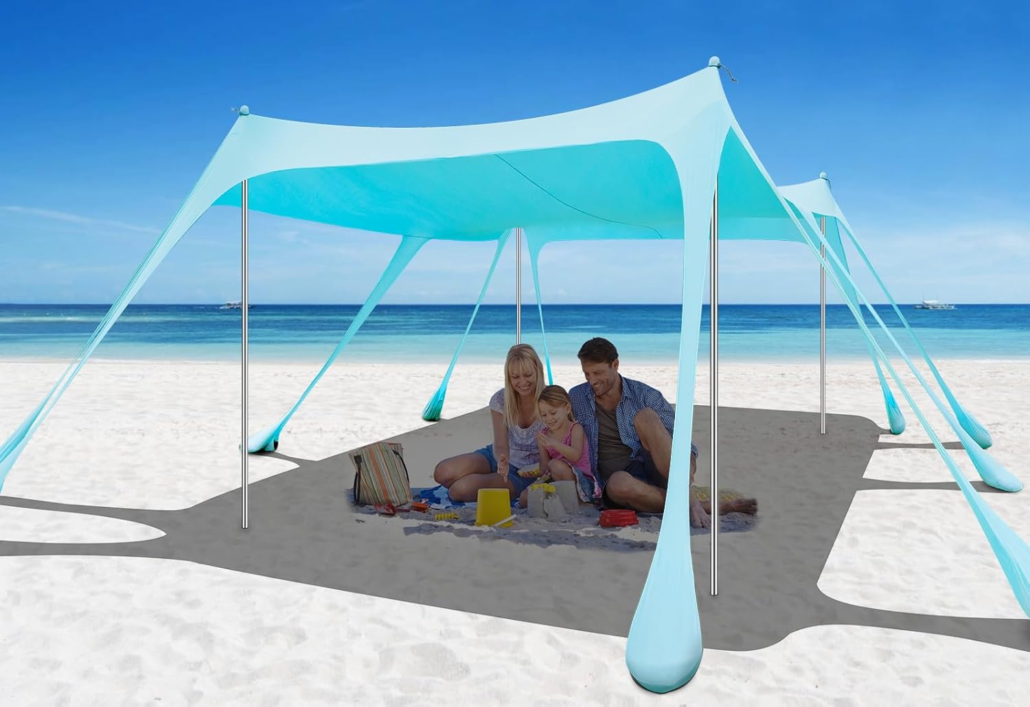 Beach Tent Sun Shelter 13x10FT, UPF50+ Outdoor Beach Shade Canopy with 10 Sandbags, Sand Shovel, Ground Pegs & Stability Poles, Beach Canopy Tent for Camping, Fishing, Picnics, Trips