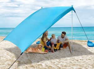 Beach Tent Sun Shelter Sunshade 10x10ft, UPF50+ Beach Canopy Tent Sun Shade for 6 People, with 4 Sandbags & 2 Stability Poles, Portable Pop Up Tent for Camping, Fishing, Picnics (Blue)