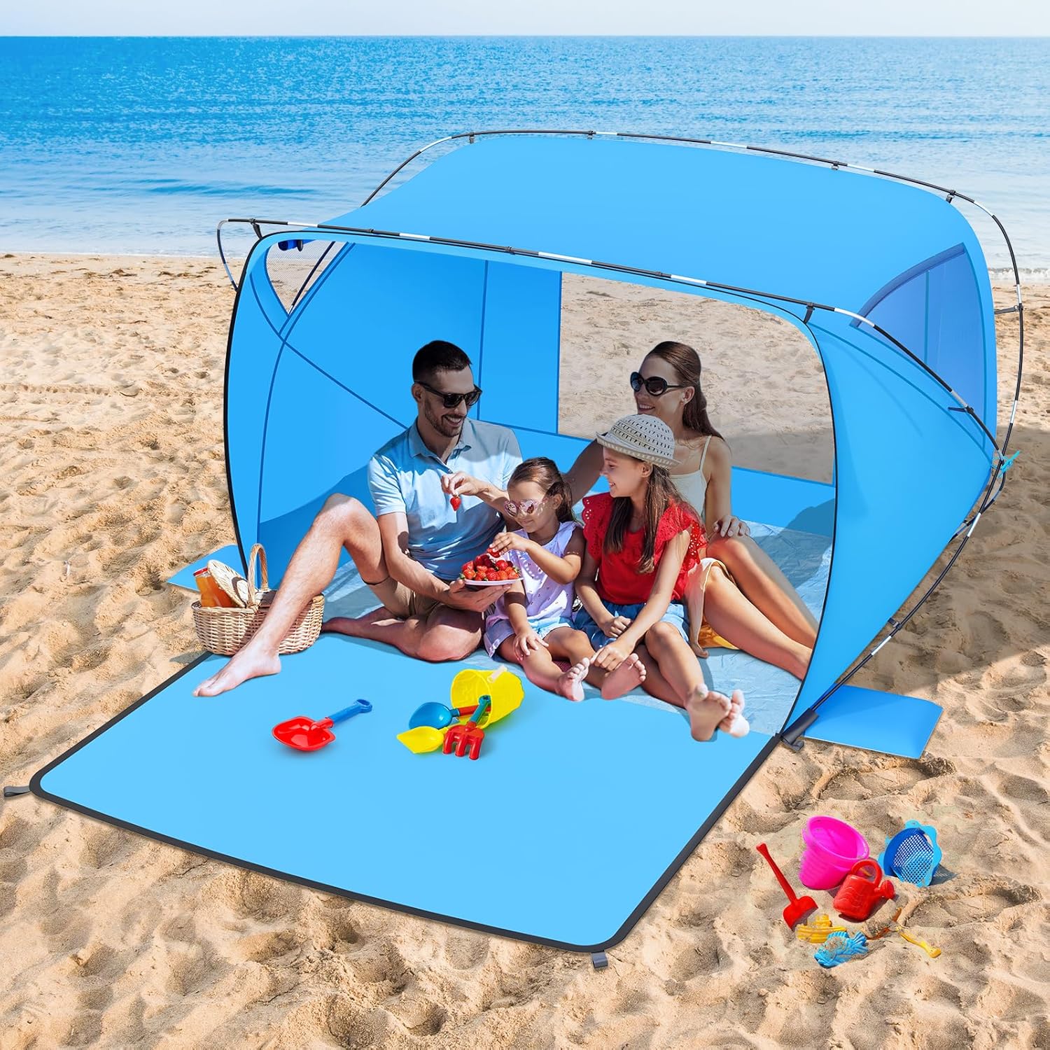 Beach Tent Sun Shelter,4-6 Person Beach Shade Tent, Easy Setup UPF 50+ UV Protection Portable Lightweight Beach Cabana Sun Shade Shelter for Family Outdoor and Picnics,Fishing with Carrying Bag