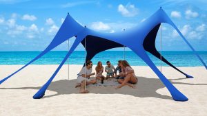 Beach Tent Sun Shelter,UPF 50+ Protection Sun Shade Canopy with 6 Sand Bags,4 Support Poles, Portable 13×20FT Outdoor Canopy Tent for Beach Camping,Fishing,Picnic (Dark Blue)