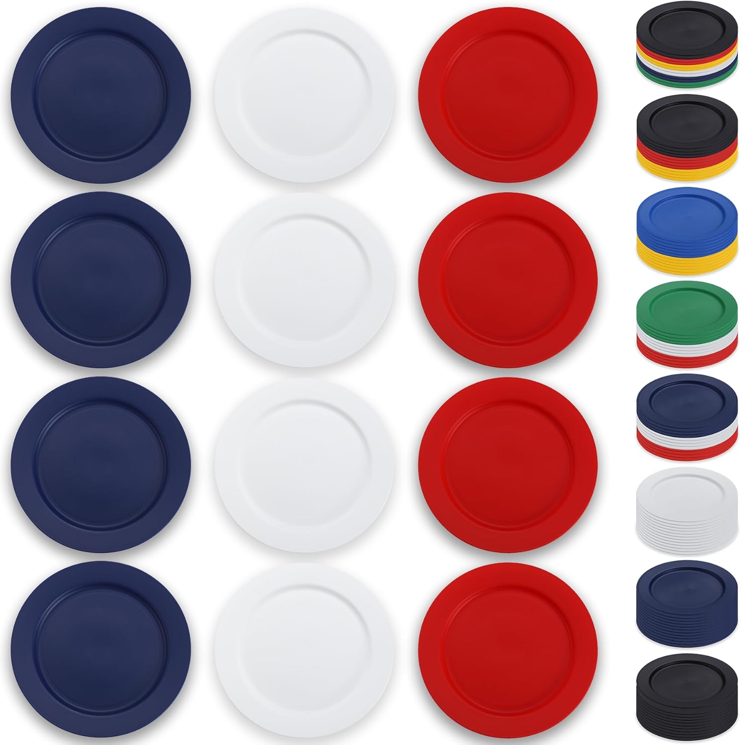 Berglander Plastic Plates Set of 12 Pieces 10", FR Color Reusable and Unbreakable Flat Dinner Plates, Salad Plates, Pasta Bowls, Dishes Set Easy to Carry for Home, Garden, Picnic, Camping, Outdoor