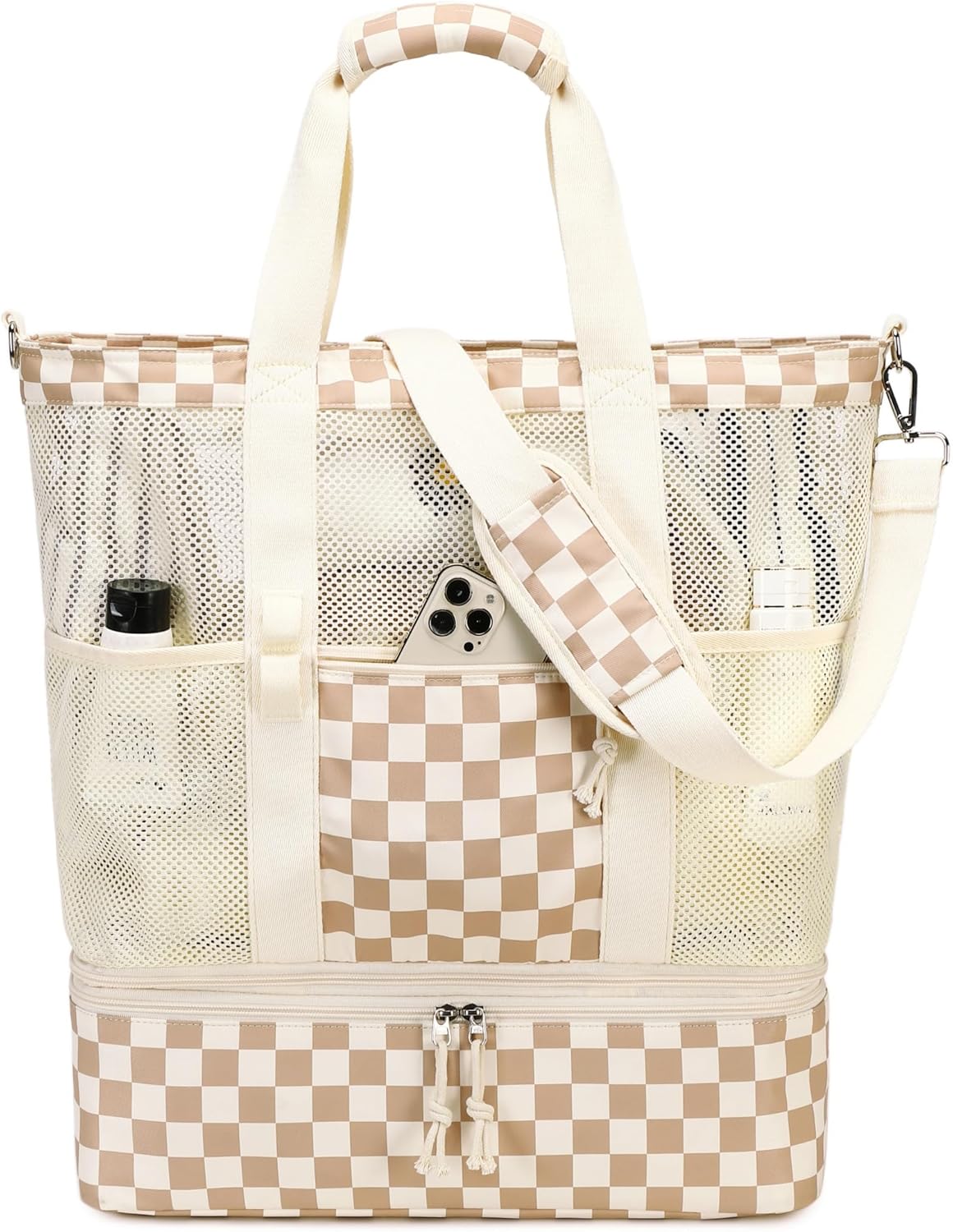 Bluboon Mesh Beach Tote Bag with Cooler Compartment Insulated Detachable Picnic Bag with Zipper and Pocket Pool Bag for Women