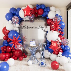 Blue White Red Balloons Arch Garland Kit-127Pcs Red Explosion Star Foil Balloon Star Shape Foil Balloon for Birthday,Graduation,Picnic,Baby Shower,Christmas Party Decoration.