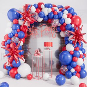 Blue White Red Balloons Arch Garland Kit-Dark Blue Balloon Red Explosion Star Foil Balloon 127Pcs for Birthday,Graduation,Picnic,Baby Shower,Christmas Party Decorations.