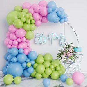 Blue and Pink Balloon Arch Garland Kit-Lime Green Balloon Latex Light Blue Balloon 132Pcs for Birthday,Graduation,Picnic,Baby Shower,Christmas Party Decoration.