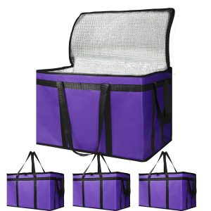 Bodaon 4-Pack Cooler Insulated Food Delivery Bag for Doordash/Uber Eats, XXX-Large Thermal Bags for Catering/Hot Pizza, Travel/Camping/Picnic Basket，Grocery Reusable Warmer Frozen, Purple-Black Edge