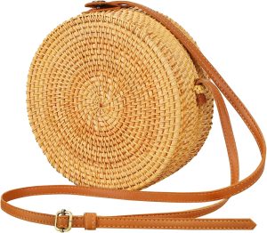 Boho Rattan Crossbody Bag for Women - Adjustable Shoulder Strap & Lightweight Design | Artisan Woven Beach Bag for Travel Essentials, Summer Picnic & Vacation Tote