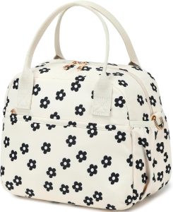 CAMTOP Lunch Box for Women Men Insulated Lunch Bag Lunch Tote Bag Leakproof Thermal Cooler Large Capacity for Travel Work School Picnic (Black Flower)