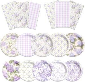 CMUSKO 60Pcs Lavender Plates and Napkins-Floral Party Supplies Lavender Tableware for Tea Party,Birthday,Baby Shower