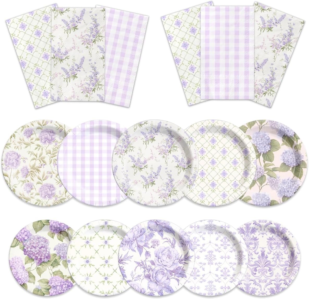 CMUSKO 60Pcs Lavender Plates and Napkins-Floral Party Supplies Lavender Tableware for Tea Party,Birthday,Baby Shower