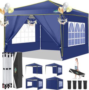 COBIZI 10x10 Pop Up Canopy with 4 Removable Sidewalls, Canopy Tent for Parties Waterproof Wedding Event Tent,Instant Outdoor Gazebos with Church Window,Carry Bag,4 Stakes,Ropes & Sandbags