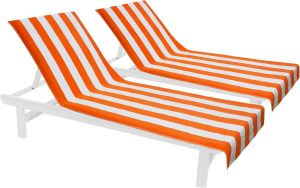 COTTON CRAFT Pool Lounge Chair Cover - 2 Pack - Chaise Beach Picnic Spa Towel - Cabana Stripe - Soft Premium Ringspun Terry Cotton - Oversized - 32 inch wide x 82 inch long with 7 inch Pocket – Orange