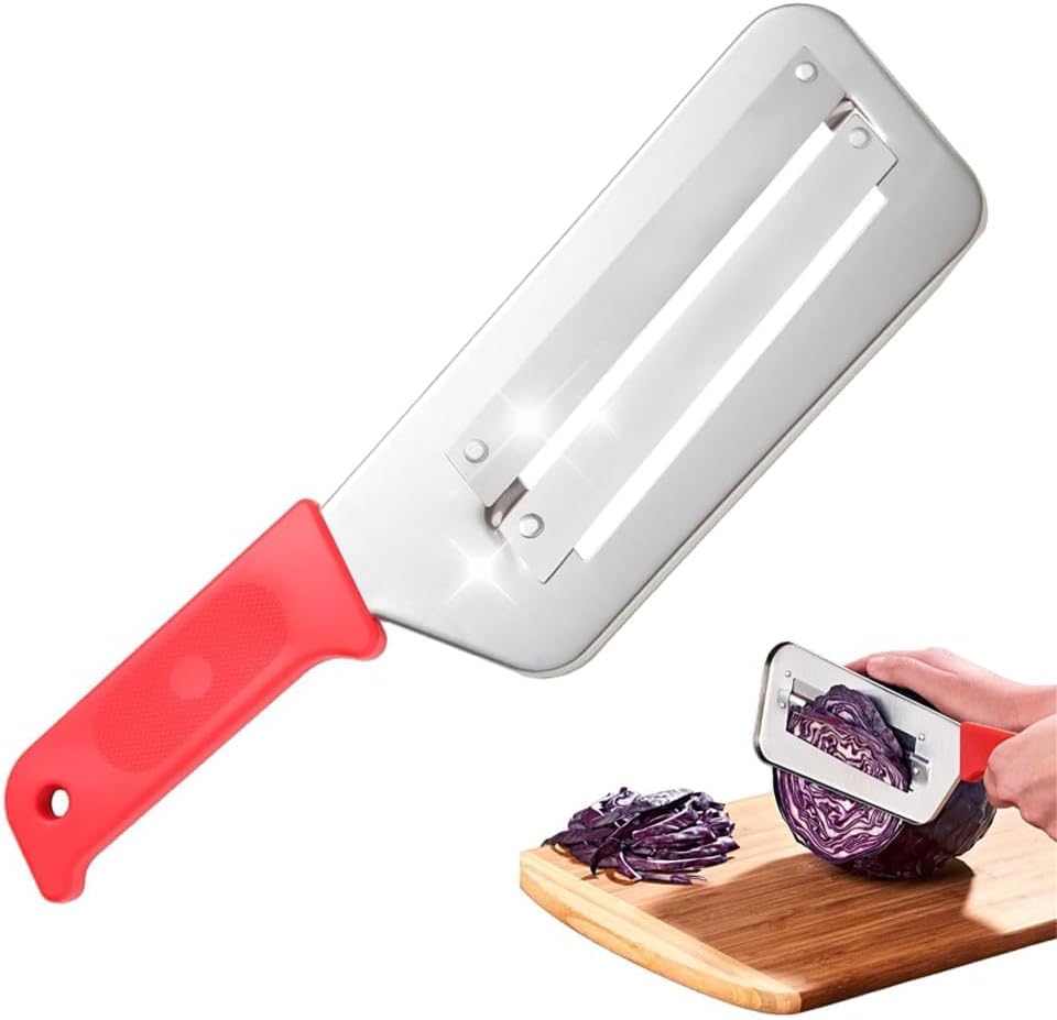 Cabbage Chopper Shredder, Cutter Knife Kitchen Slicer Sauerkraut Cutter Coleslaw Grater, Sharp Stainless Steel Blades (Red)
