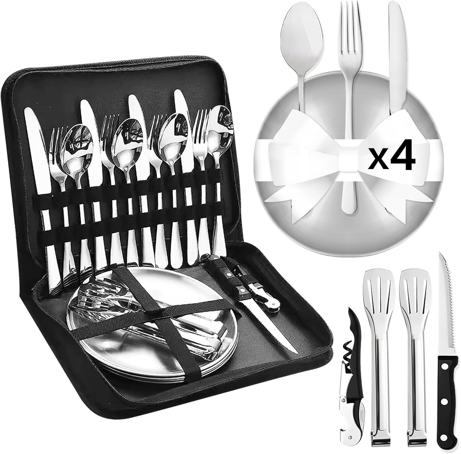 Camping Dishes Set, Camping Plates and Utensils with Camp Organizer Camping Dinnerware
