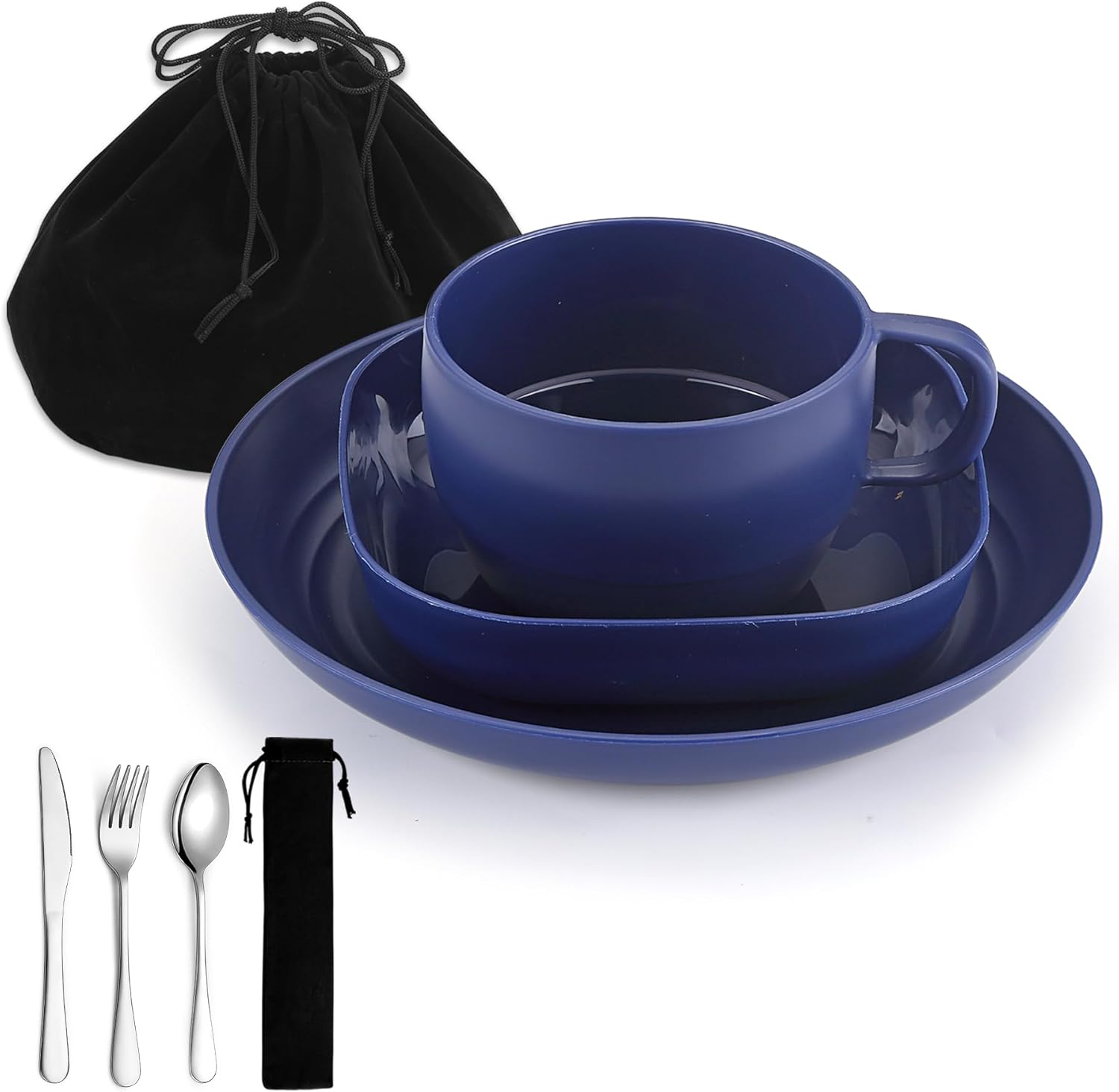 Camping Utensils Set, ReaNea Camping Plates and Bowls Set with Coffee Mug, Travel Cutlery Set Include Spoon, Fork, Knife for Home, Poolside, Outdoor, Picnic, Camp