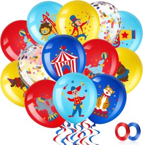 Carnival Theme Party Balloons, 60 Count, 12 inch Diameter, Blue & Red, Latex, Animal Design, for Birthday & Baby Shower, Children & Parents