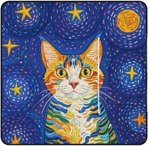 Cat Looking at Stars Picnic Blanket with Zippered Tote Bag, Waterproof Portable Outdoor Blanket, Lightweight Foldable Outdoor Mat for Beach, Camping, Park, 150x150cm