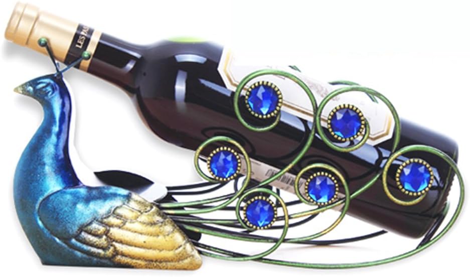 CdyBox Elegant Peacock Wrought Iron Wine Rack Single Bottle Tabletop Holder Creative Furnishing Articles Display