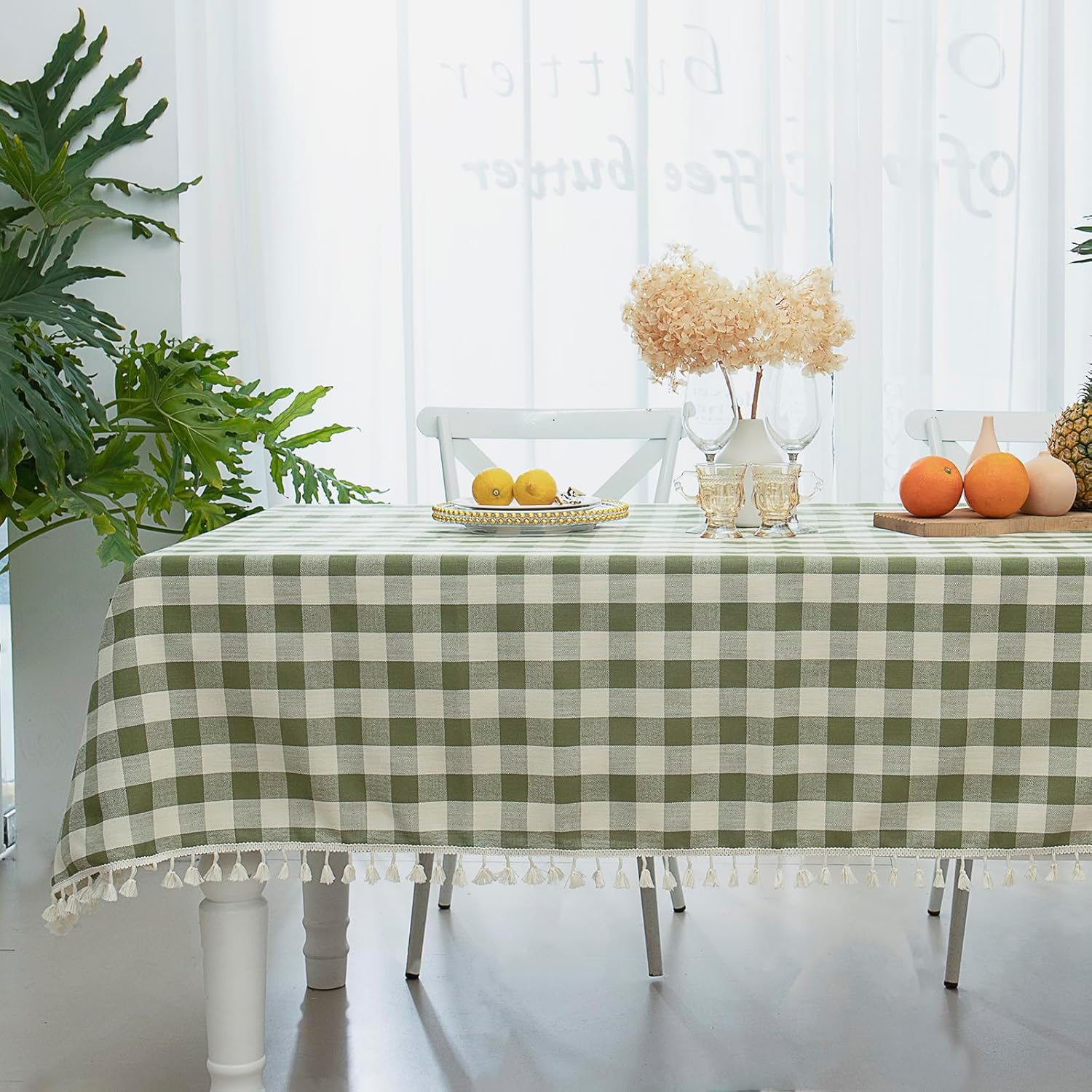 Checkered Rectangle Tablecloth, Heavy Weight Cotton Gingham Table Cloth Plaid Table Cover for Spring Summer Picnic Kitchen Dinner Restaurant Outdoor Party（55x70”,Green