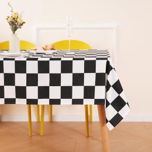 Checkered Table Cloth Rectangle, Classic Checkerboard Tablecloth for Picnic, Party, Dinner Table Cover, Waterproof Washable Wrinkle Resistant (Black and White, 55''x71''(4-6 Seats))
