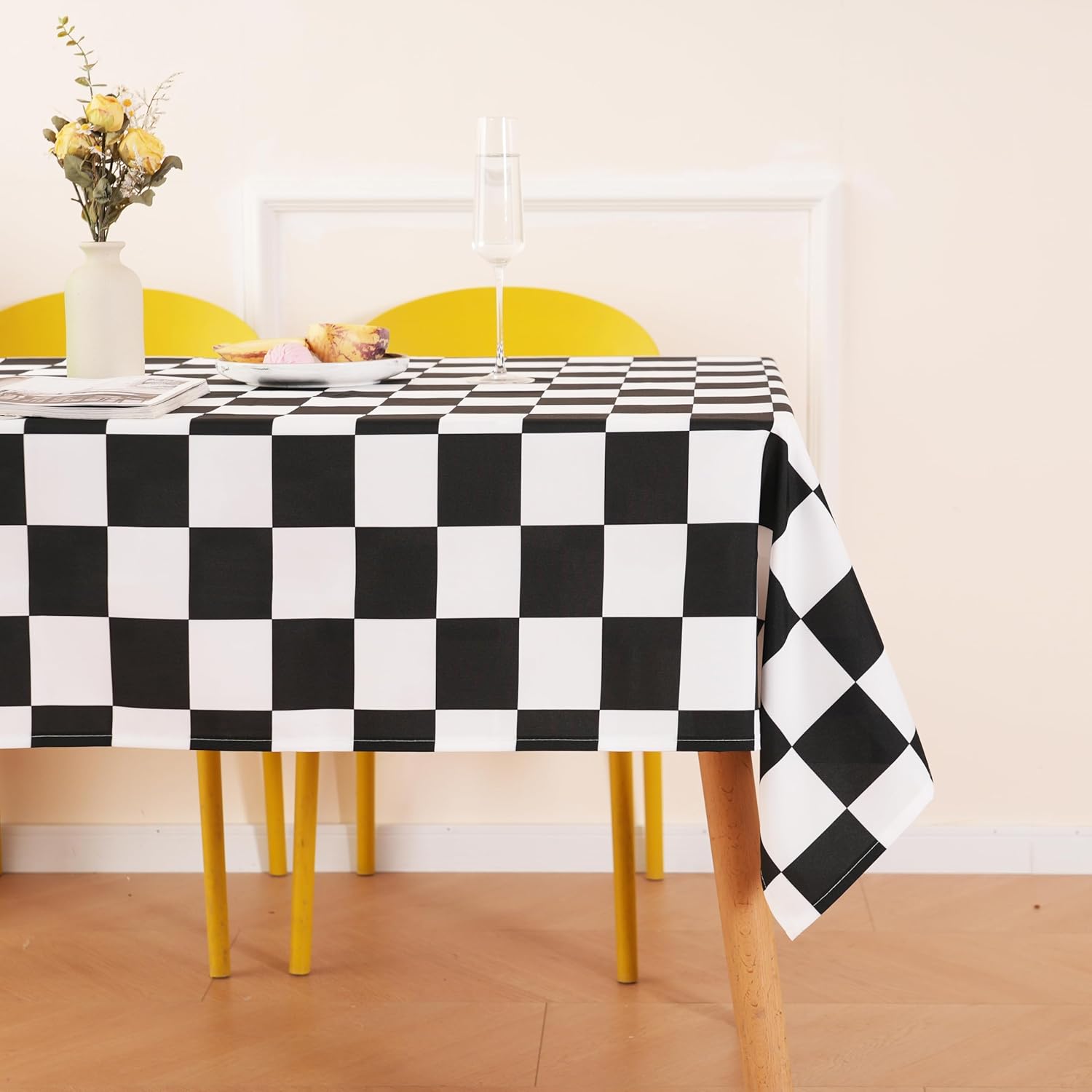 Checkered Table Cloth Rectangle, Classic Checkerboard Tablecloth for Picnic, Party, Dinner Table Cover, Waterproof Washable Wrinkle Resistant (Black and White, 55''x71''(4-6 Seats))